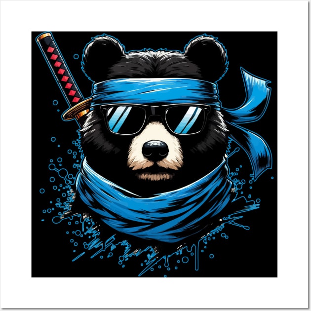 Cool Ninja Bear Japanese Anime Ink Splash Style Wall Art by TomFrontierArt